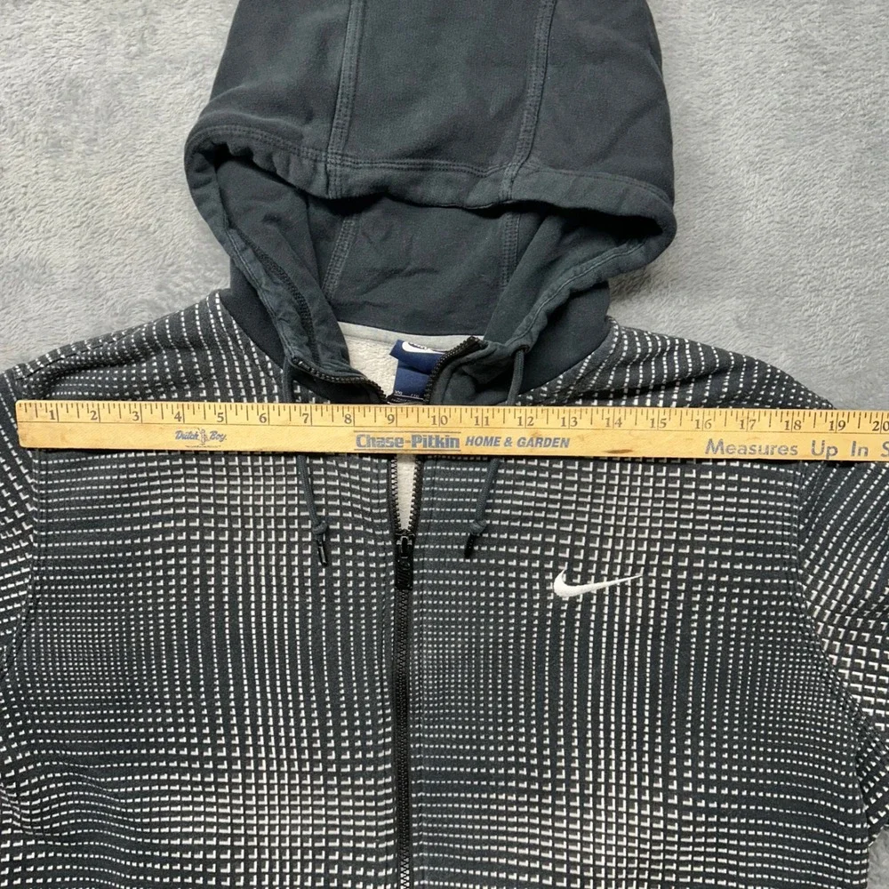 Nike Mens XXL Full Zip Hoodie Black White Geometric Grid Print Fleece Sweatshirt
